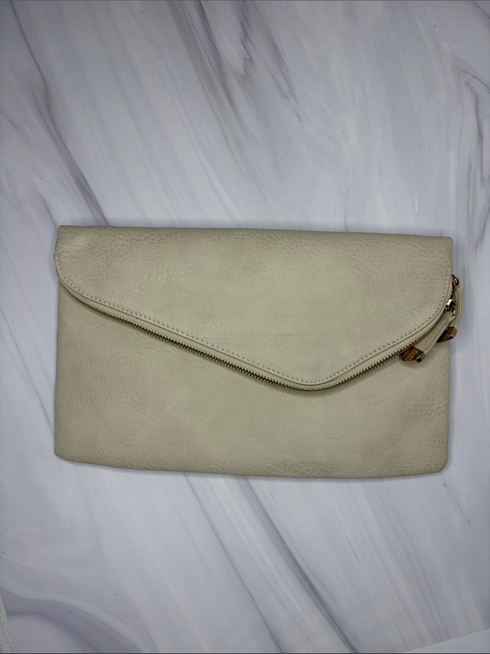 Urban Expressions Cream Envelope Clutch with Zip Trim
